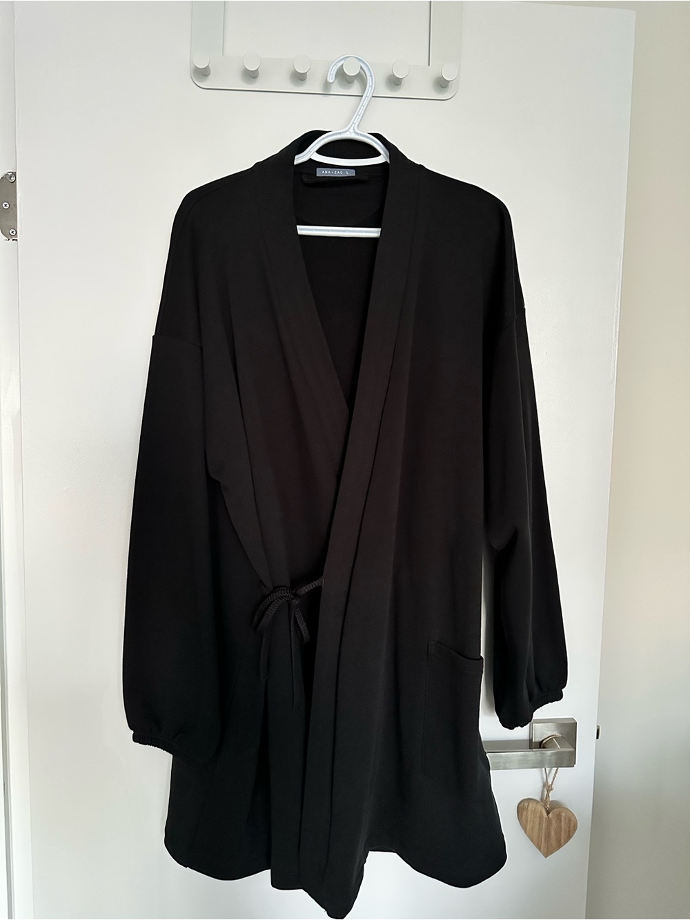 Relaxed Black Tie-Waist Cape Coat